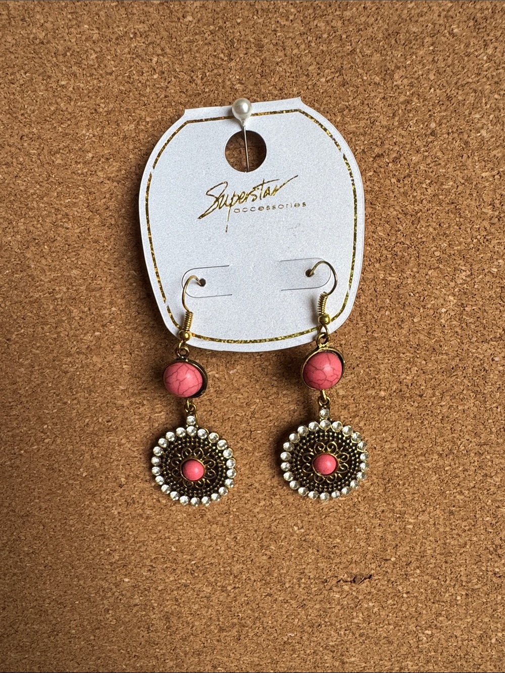 Superstar Coral Pink Filigree Drop Earrings